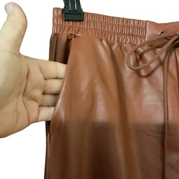 21 Saints Elastic Waist Faux Leather Jogger Size Small Cognac/copper Color - Picture 5 of 6
